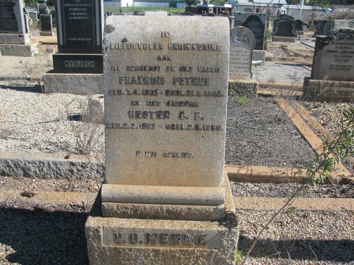 MERWE Francois Petrus, v.d 1875-1948 &amp; Hester C.P 1883-1960