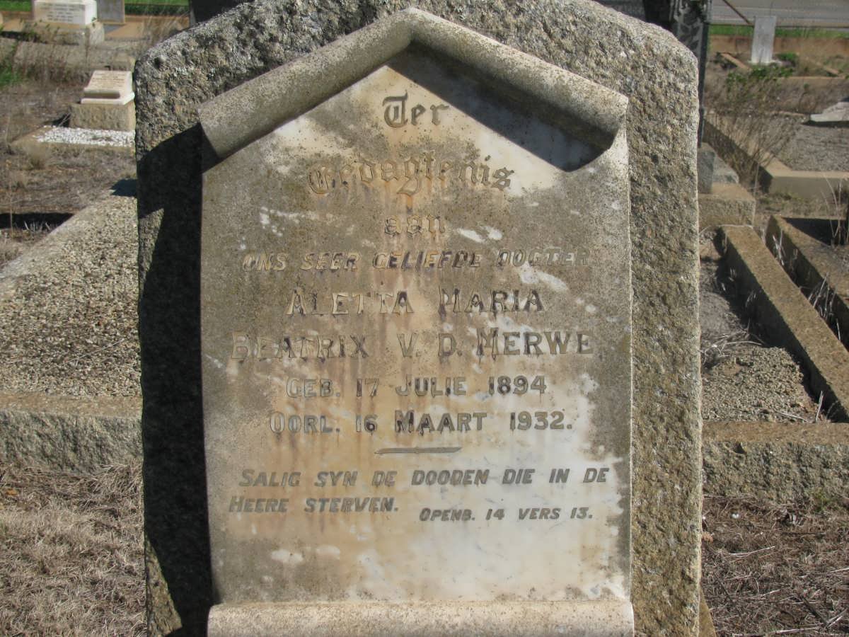 MERWE Aletta Maria Beatrix, v.d. 1894-1932