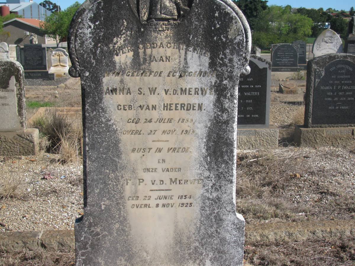 MERWE F.P., v.d 1854-1925 &amp; Anna S.W. VAN HEERDEN 1859-1919
