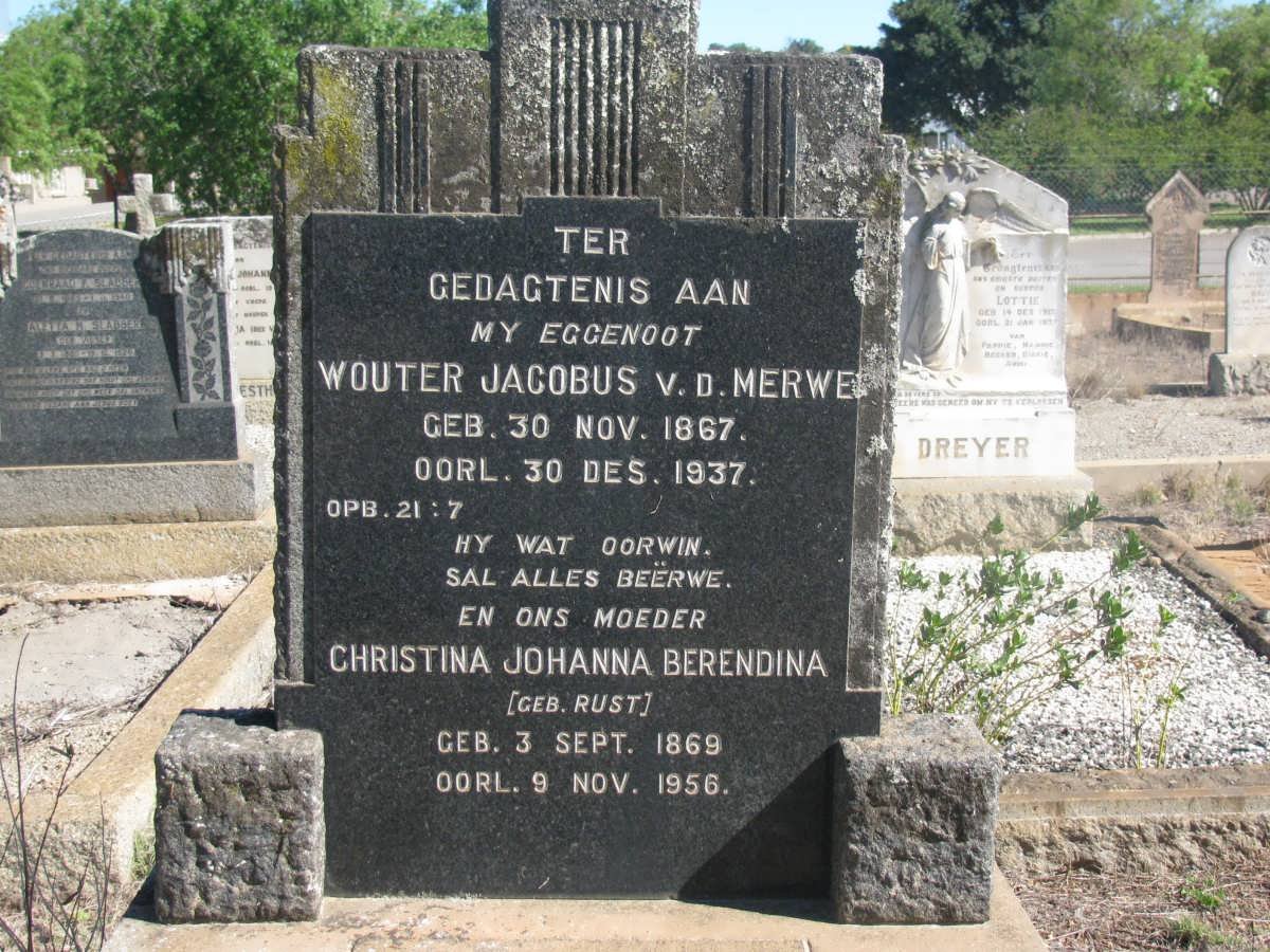 MERWE Wouter Jacobus, v.d. 1867-1937 &amp; Christina Johanna Berendina RUST 1869-1956