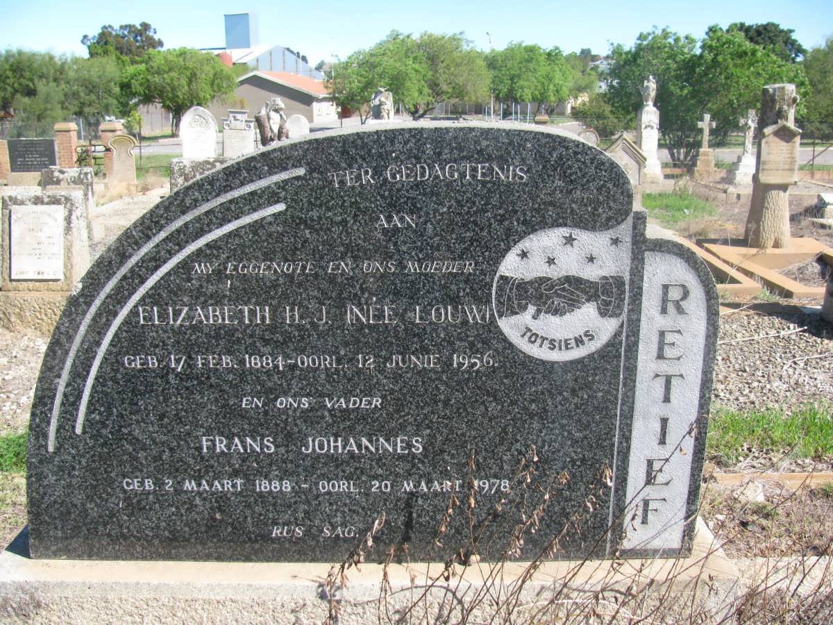 RETIEF Frans Johannes 1888-1978 &amp; Elizabeth H.J. LOUW 1884-1956