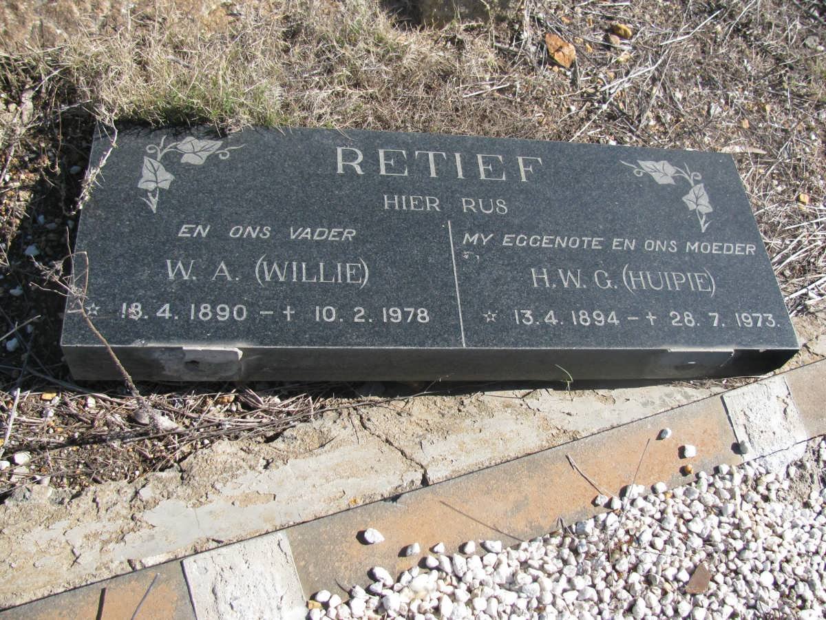 RETIEF W.A. 1890-1978 &amp; H.W.G. 1894-1973