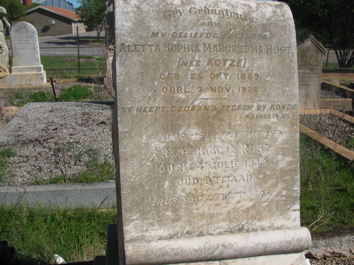 RUST Frederick C. -1949 &amp; Aletta Sophia Margrietha KOTZE 1859-1926