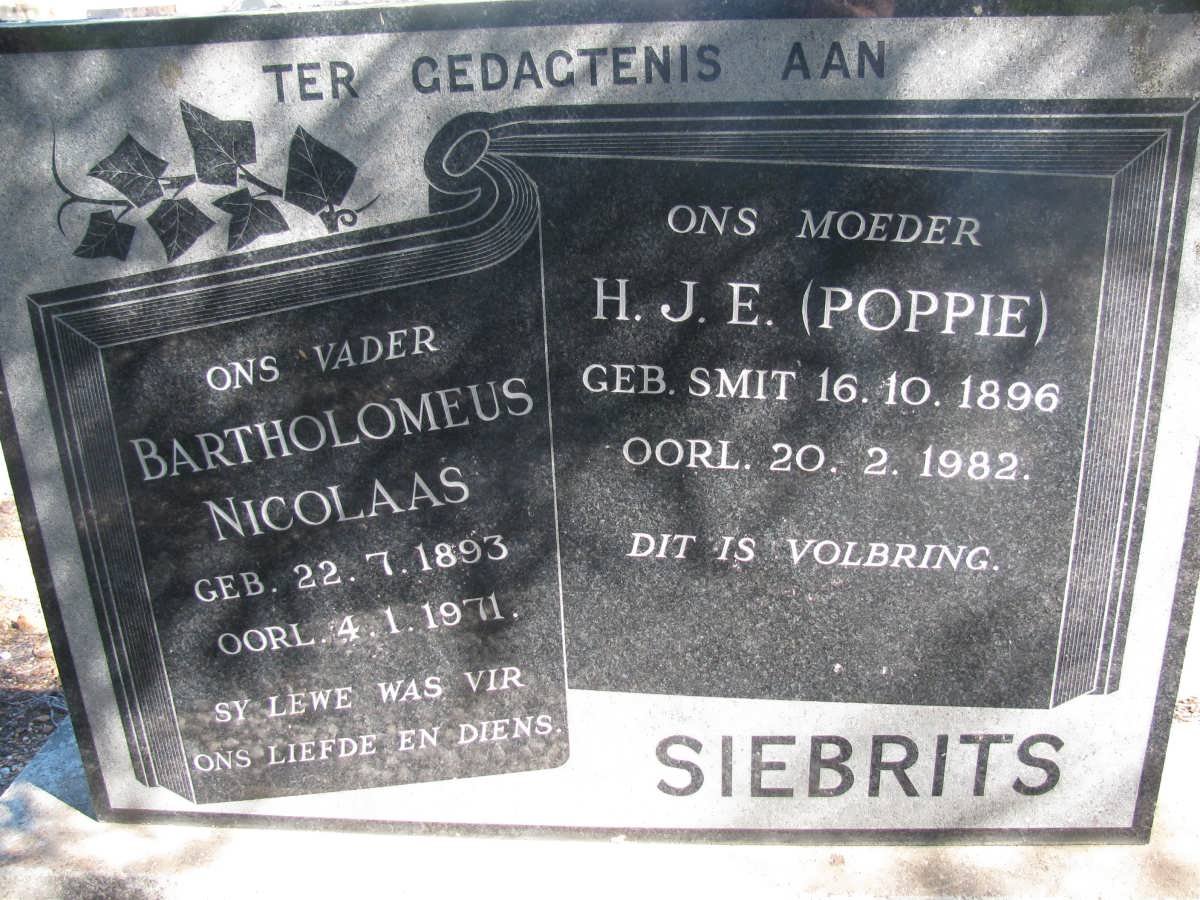 SIEBRITS Bartholomeus Nicolaas 1893-1971 &amp; H.J.E. SMIT 1896-1982
