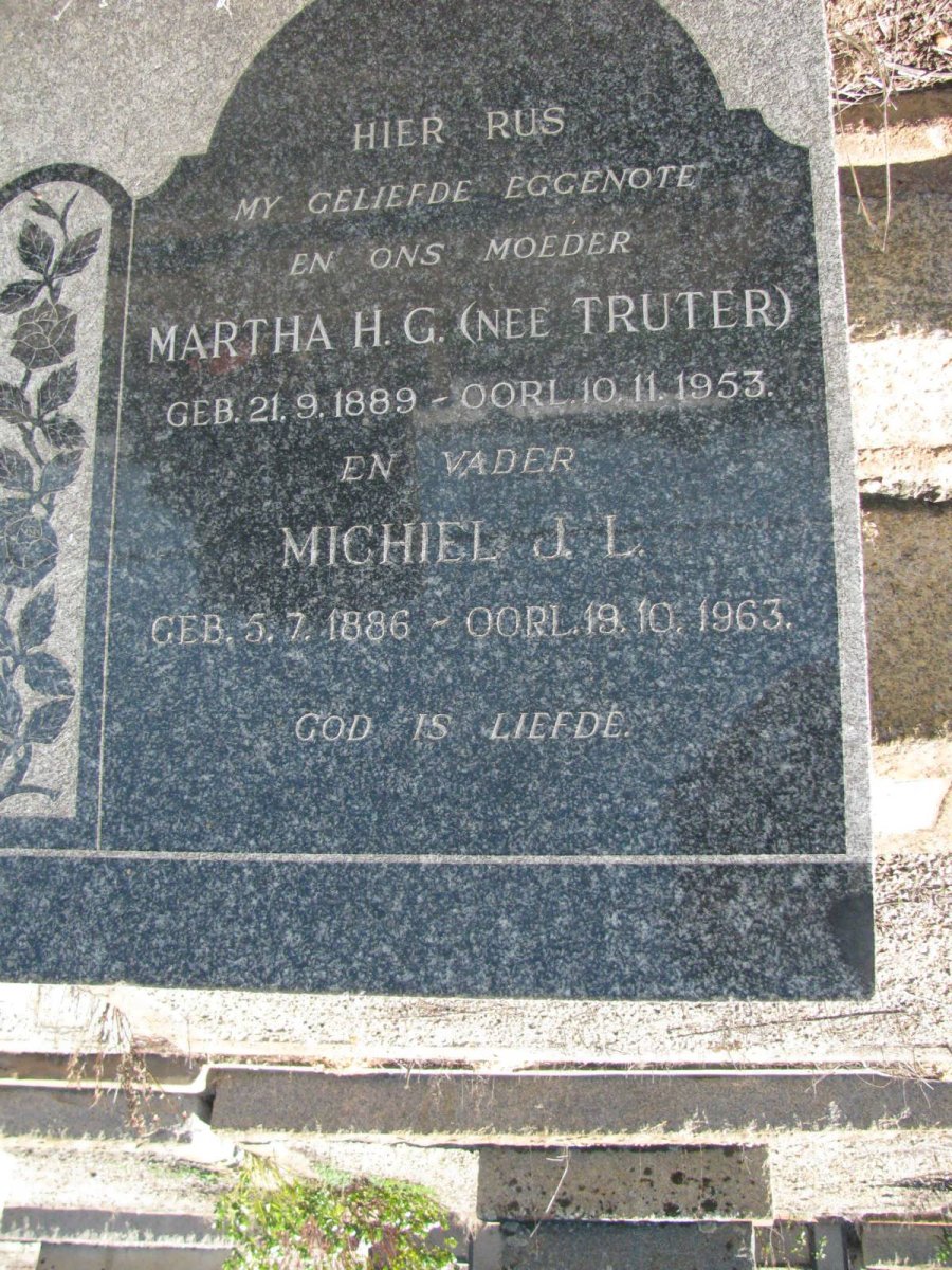 SLABBER Michiel J.L 1886-1963 &amp; Martha H.G. TRUTER 1889-1953