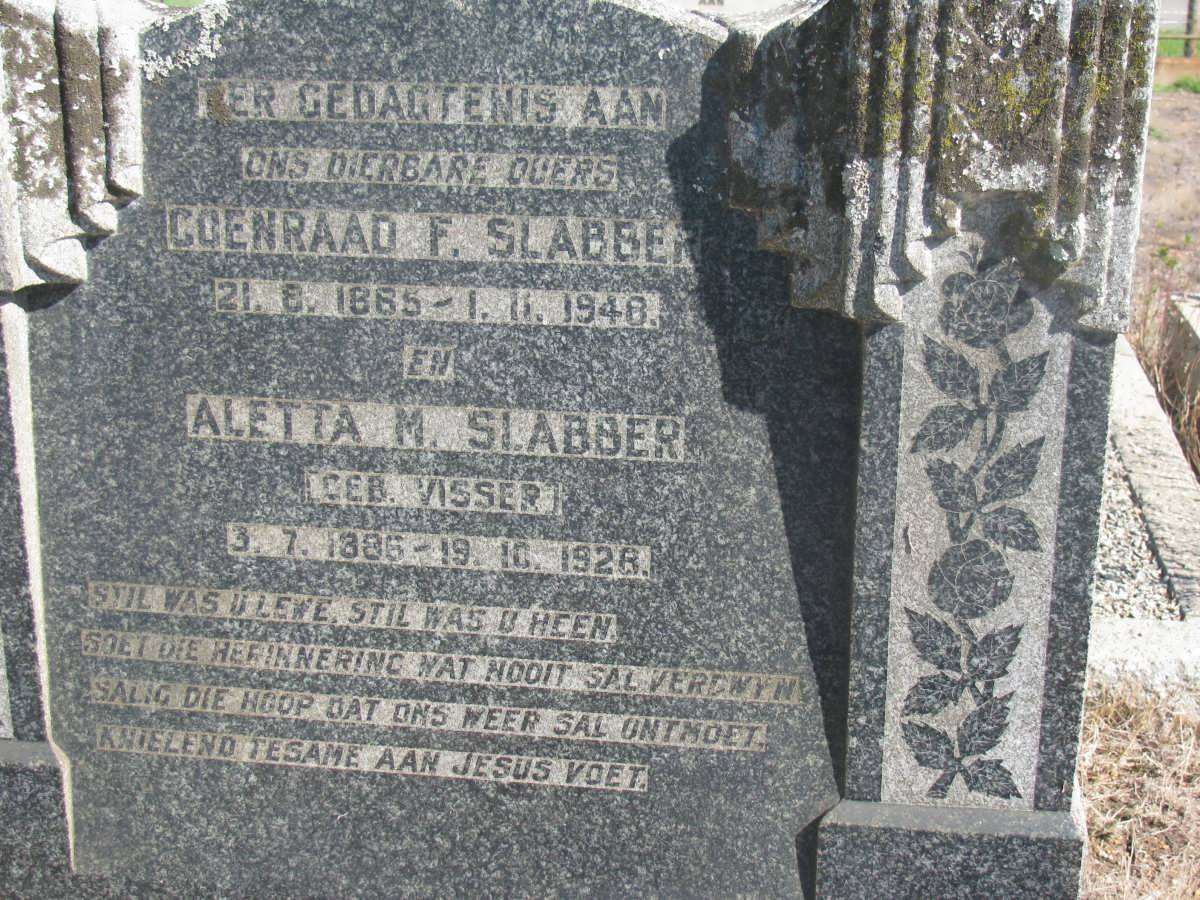 SLABBER Coenraad F. 1885-1948 &amp; Aletta M. VISSER 1886-1928