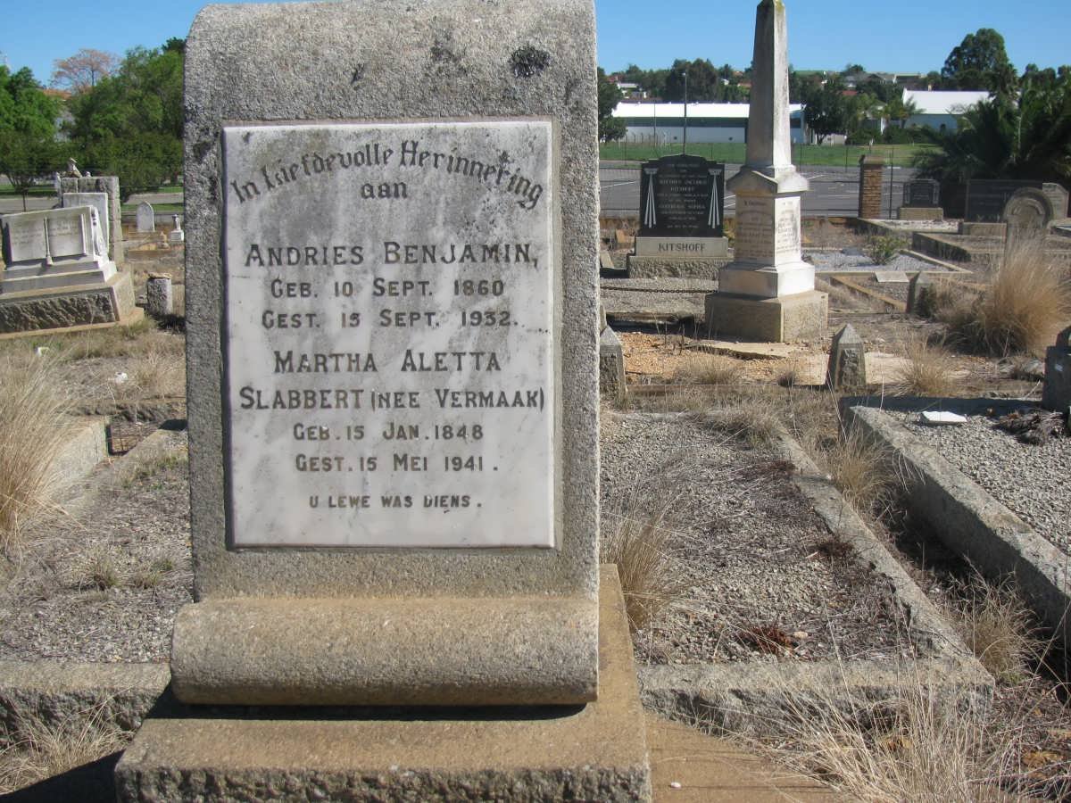 SLABBERT Andries Benjamin 1860-1932 &amp; Martha Aletta VERMAAK 1848-1941