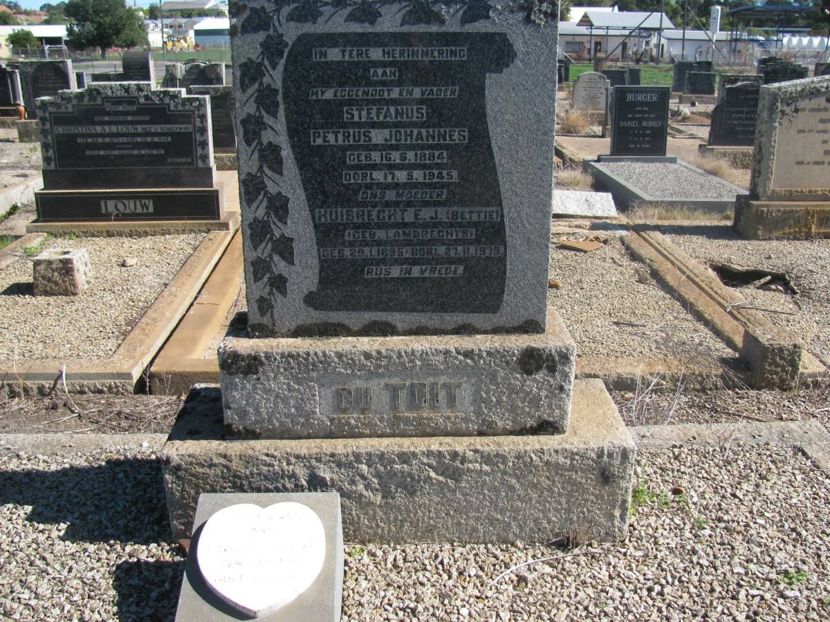 TOIT Stefanus Petrus Johannes, du 1884-1945 &amp; Huibrecht E.J. LAMBRECHTS 1895-1979 :: du TOIT Anna E. 1916-1977