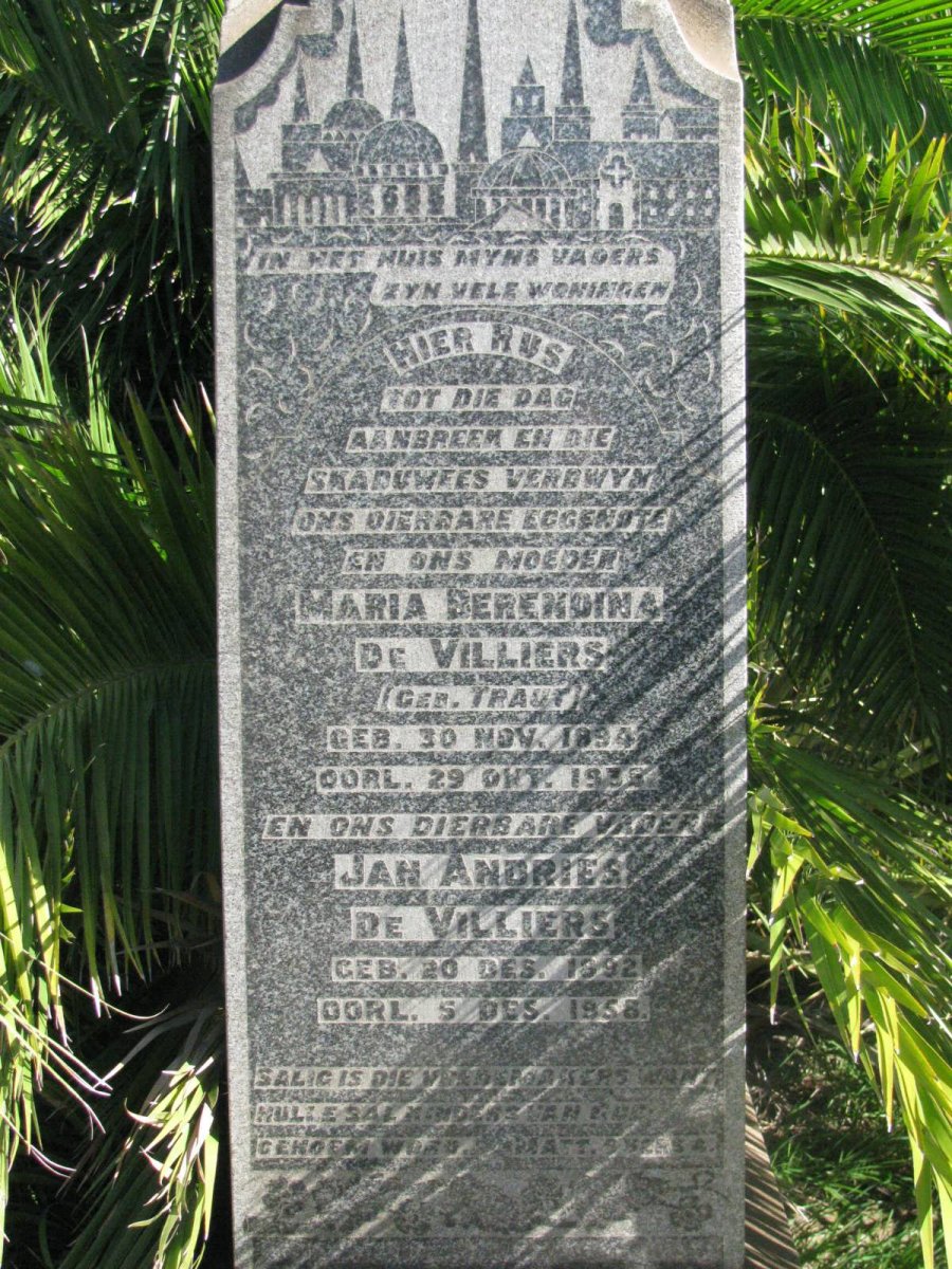 VILLIERS Jan Andries, de 1892-1958 &amp; Maria Berendina TRAUT 1894-1935