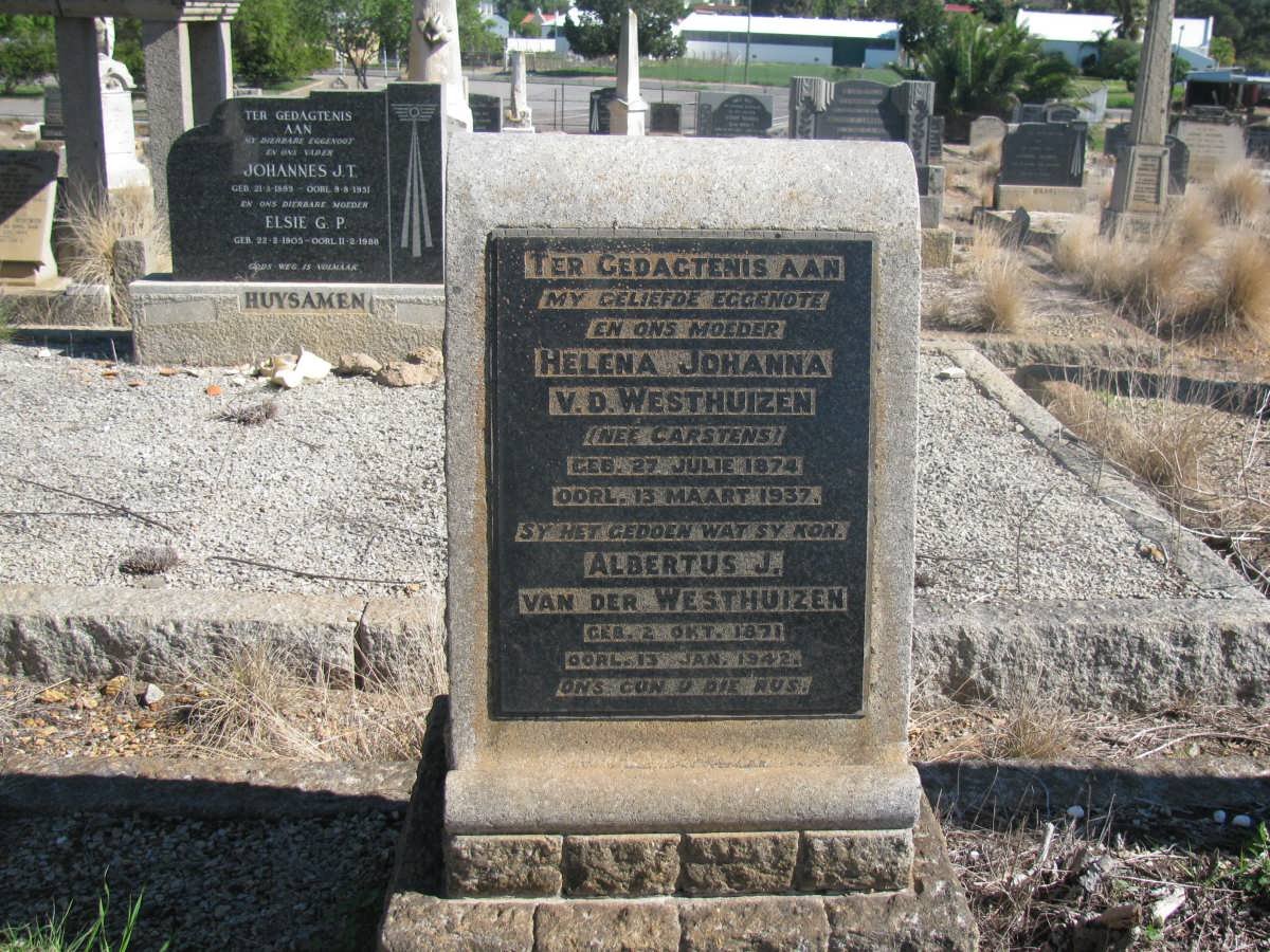 WESTHUIZEN, Albertus J., v.d. 1871-1942 &amp; Helena Johanna CARSTENS 1874-1937