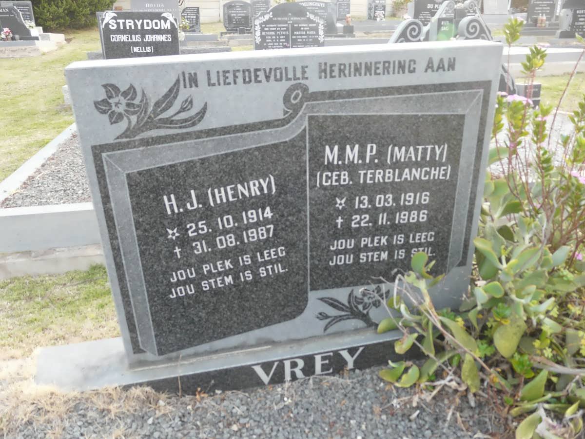 VREY H.J. 1914-1987 &amp; M.M.P. TERBLANCHE 1916-1986