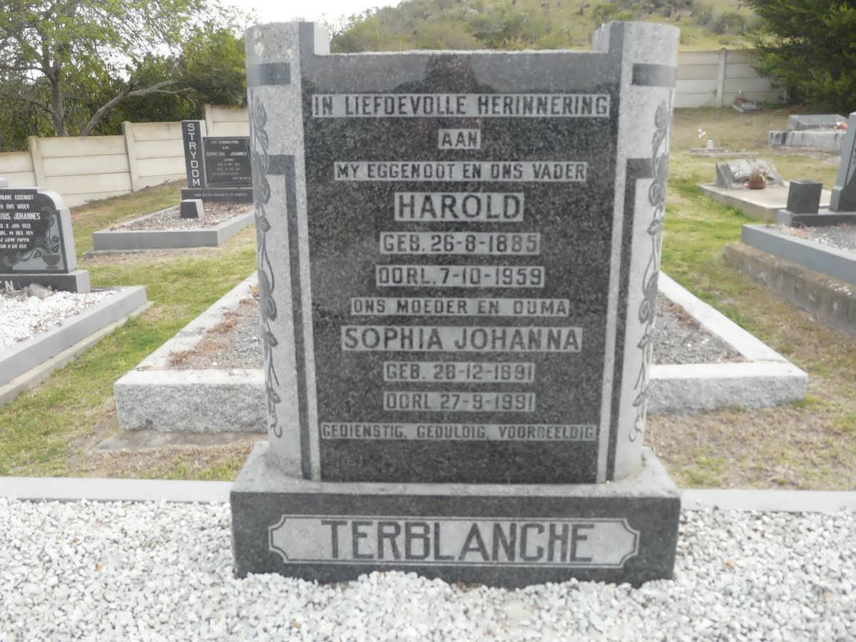 TERBLANCHE Harold 1885-1959 &amp; Sophia Johanna 1891-1991