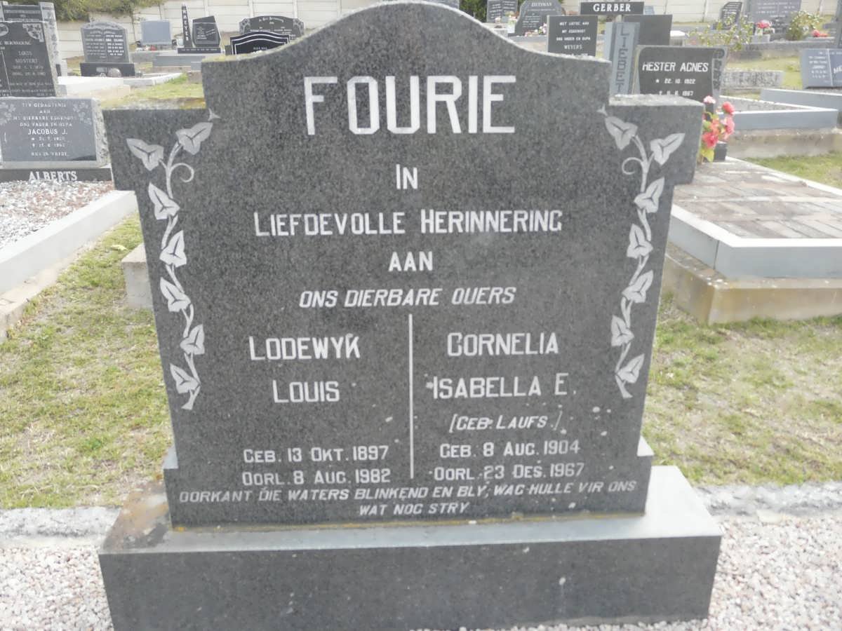 FOURIE Lodewyk Louis 1897-1982 &amp; Cornelia Isabella E. LAUFS 1904-1967