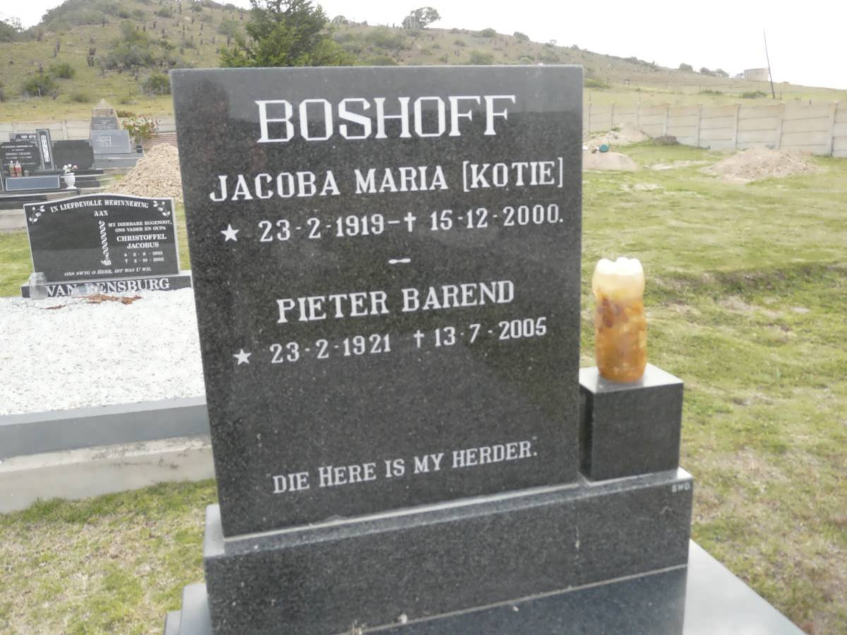 BOSHOFF Pieter Barend 1921-2005 &amp; Jacoba Maria 1919-2000