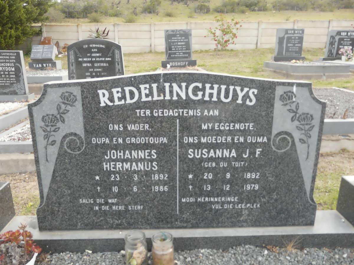 REDELINGHUYS Johannes Hermanus 1892-1986 &amp; Susanna J.F.DU TOIT 1892-1979