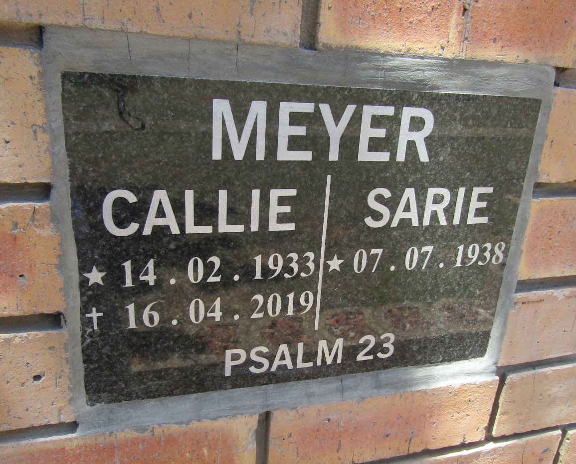 MEYER Callie 1933-2019 &amp; Sarie 1938-