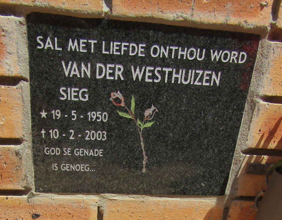 WESTHUIZEN Sieg, van der 1950-2003