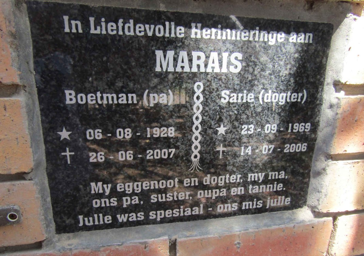 MARAIS Boetman 1928-2007 :: MARAIS Sarie 1969-2006