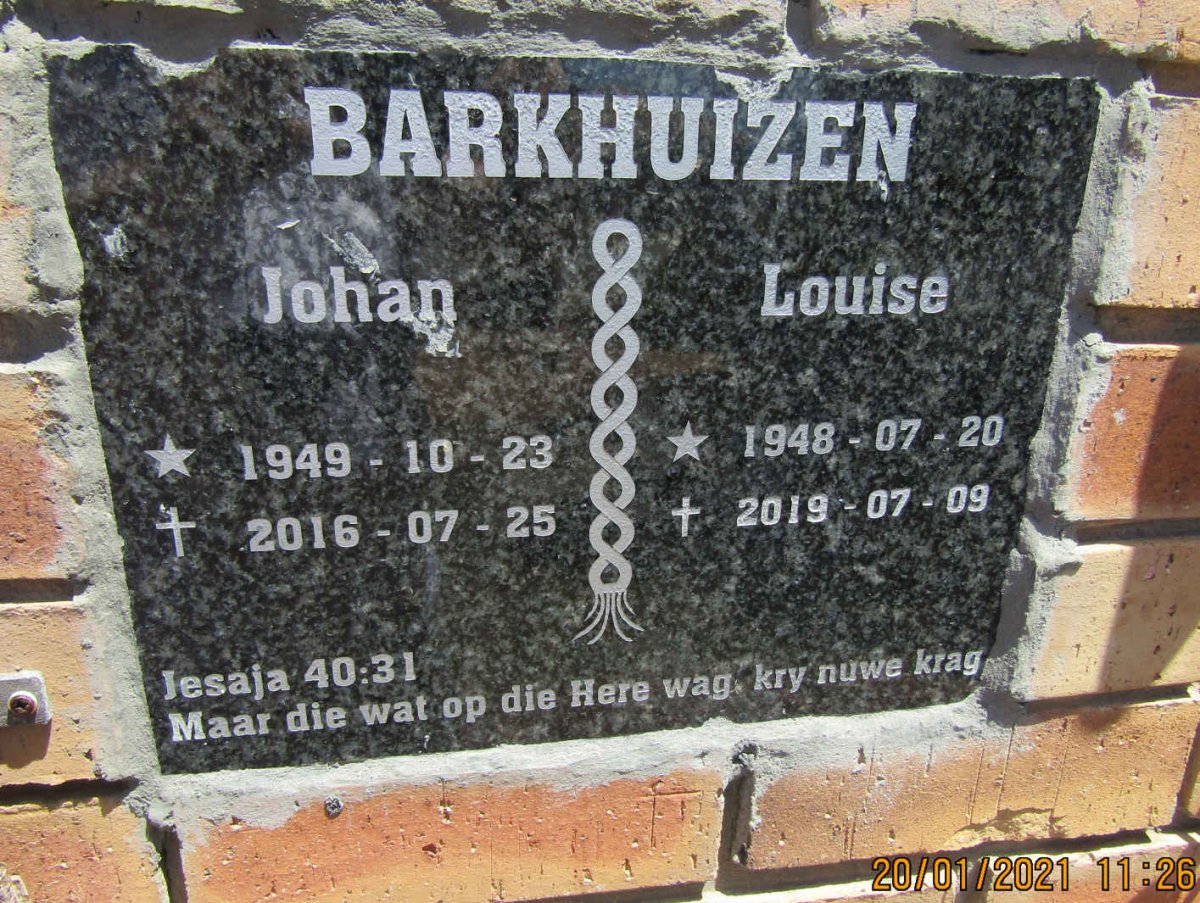 BARKHUIZEN Johan 1949-2016 &amp; Louise 1948-2019