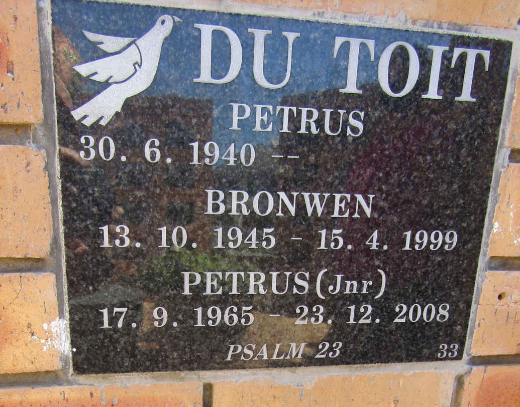 TOIT Petrus, du 1940- &amp; Bronwen 1945-1999 :: DU TOIT Petrus 1965-2008