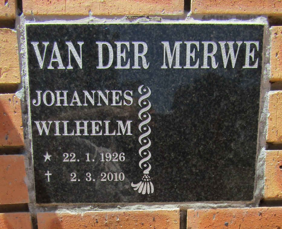 MERWE Johannes Wilhelm, van der 1926-2010