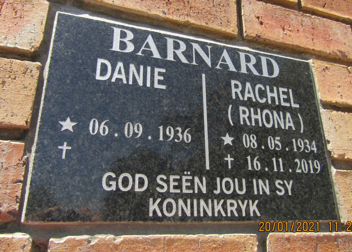BARNARD Danie 1936- &amp; Rachel 1934-2019