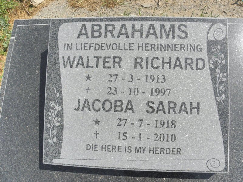 ABRAHAMS Walter Richard 1913-1997 &amp; Jacoba Sarah 1918-2010