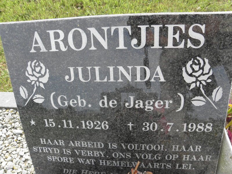 ARONTJIES Julinda nee DE JAGER 1926-1988