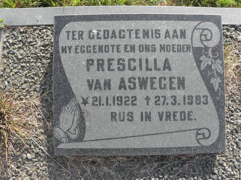 ASWEGEN  Prescilla, van 1922-1983