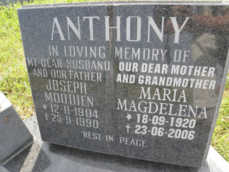 ANTHONY Joseph Moodien 1904-1990 &amp; Maria Magdelena 1920-2006
