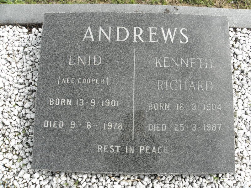 ANDREWS Kenneth Richard 1904-1987 &amp; Enid COOPER 1901-1978