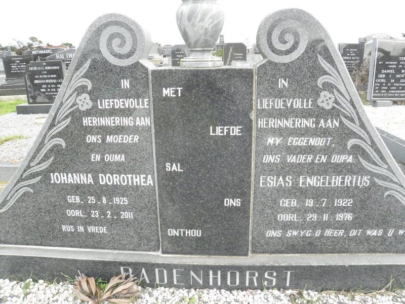 BADENHORST Esias Engelbertus 1922-1976 &amp; Johanna Dorothea 1925-2011