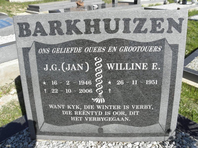 BARKHUIZEN J.G. 1946-2006 &amp; Willine E. 1951-
