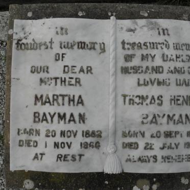 BAYMAN Thomas Henry 1870-1956 &amp; Martha 1882-1966