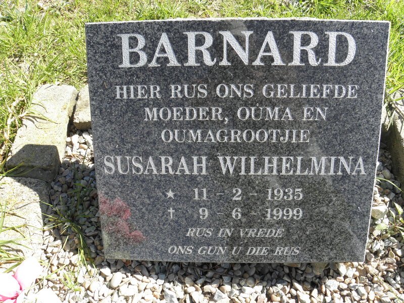 BARNARD Susarah Wilhelmina 1935-1999