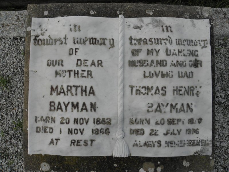 BAYMAN Thomas Henry 1870-1956 &amp; Martha 1882-1966