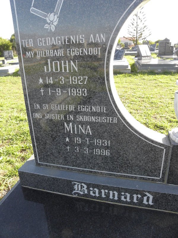 BARNARD John 1927-1993 &amp; Mina 1931-1996