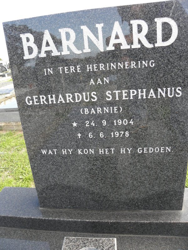 BARNARD Gerhardus Stephanus 1904-1978
