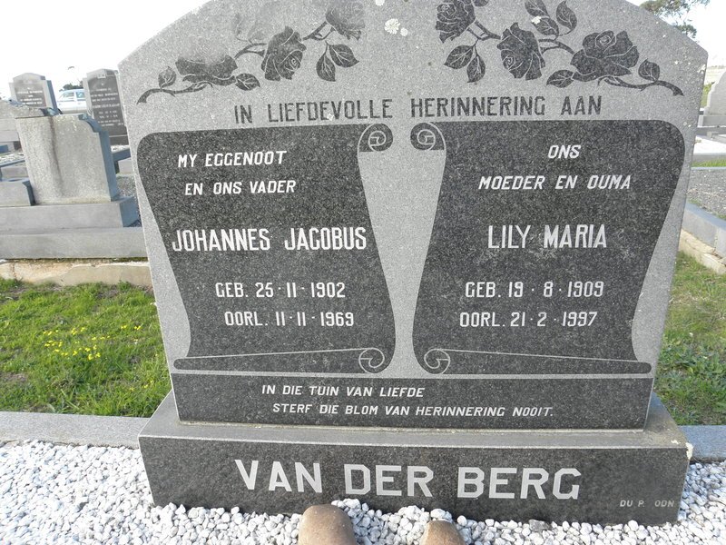 BERG Johannes Jacobus, van der 1902-1969 &amp; Lily Maria 1909-1997