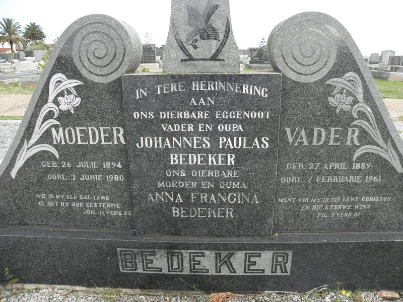 BEDEKER Johannes Paulas 1889-1961 &amp; Anna Francina 1894-1980