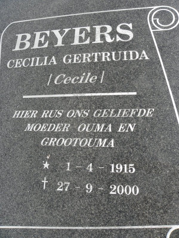 BEYERS Cecilia Gertruida 1915-2000