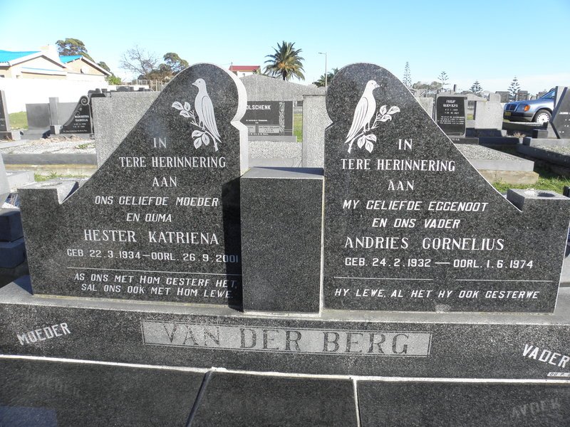 BERG Andries Cornelius, van der 1932-1974 &amp; Hester Katriena 1934-2001