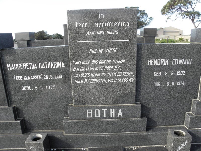 BOTHA Hendrik Edward 1902-1974 &amp; Margeretha Catharina CLAASSEN 1908-1973