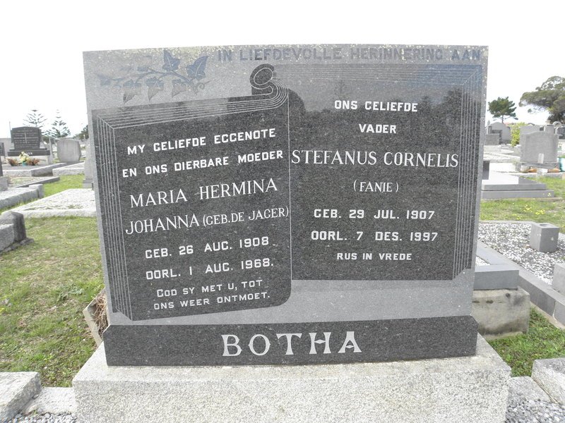 BOTHA Stefanus Cornelis 1907-1997 &amp; Maria Hermina Johanna DE JAGER 1908-1968