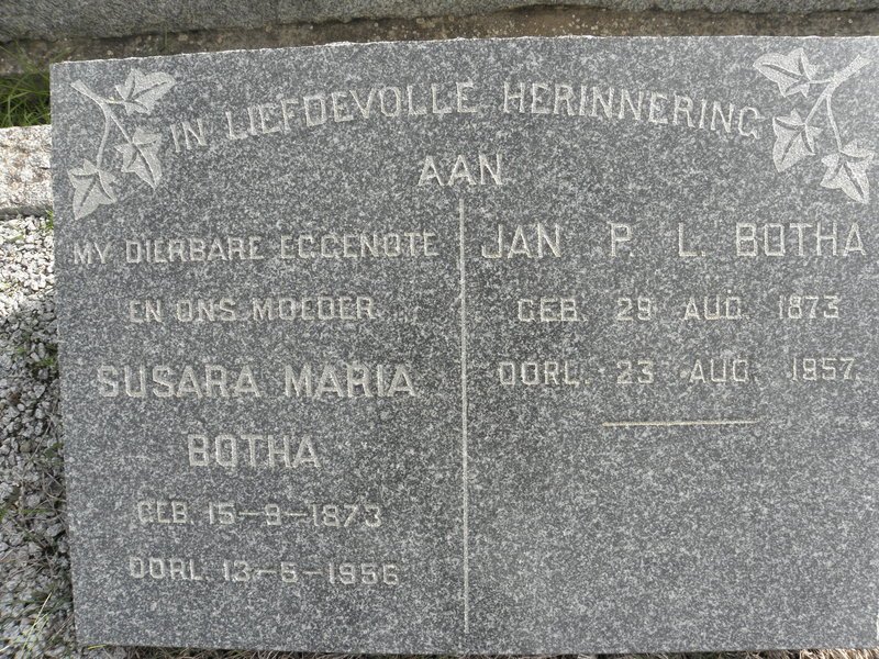 BOTHA Jan P.L. 1873-1957 &amp; Susara Maria 1873-1956