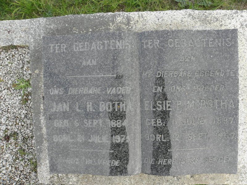 BOTHA Jan L.H. 1884-1975 &amp; Elsie P.M. 1897-1957