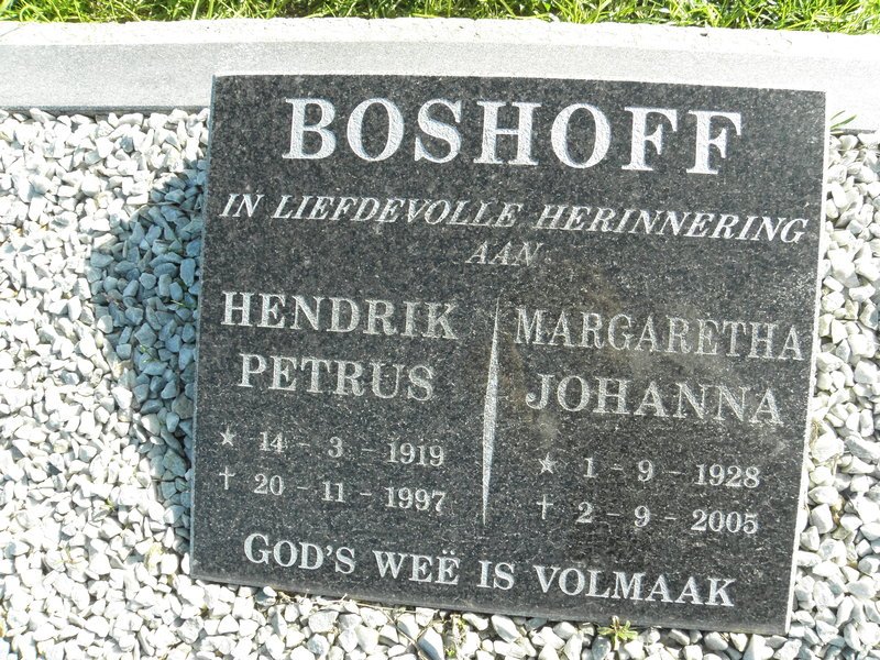 BOSHOFF Hendrik Petrus 1919-1997 :: BOSHOFF Margaretha Johanna 1928-2005