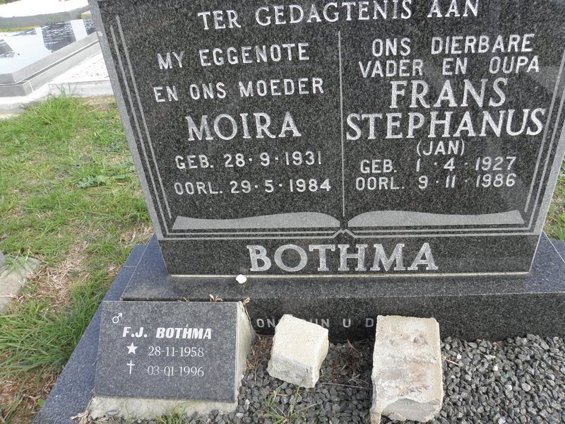 BOTHMA Frans Stephanus 1927-1986 &amp; Moira 1931-1984 :: BOTHMA F.J. 1955-1996