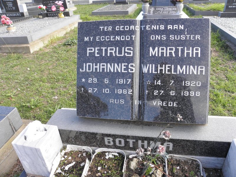 BOTHMA Petus Johannes 1917-1982 &amp; Martha Wilhelmina 1920-1998