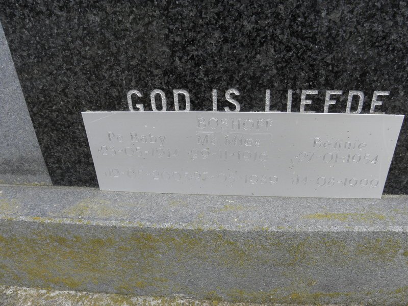 BOSHOFF Baby 1914-2005 &amp; Mies 1916-1989 :: BOSHOFF Bennie 1954-1999